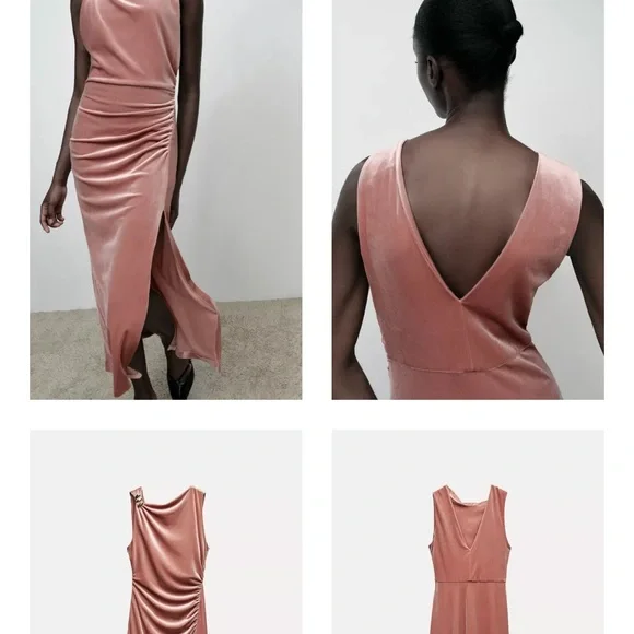 Zara Velvet Blush Color Midi Dress - Picture 13 of 16
